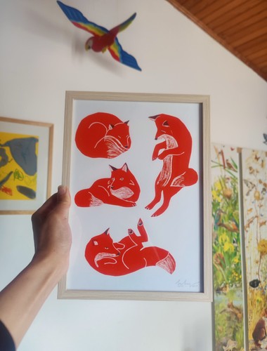 Linogravure renard art - linogravure,