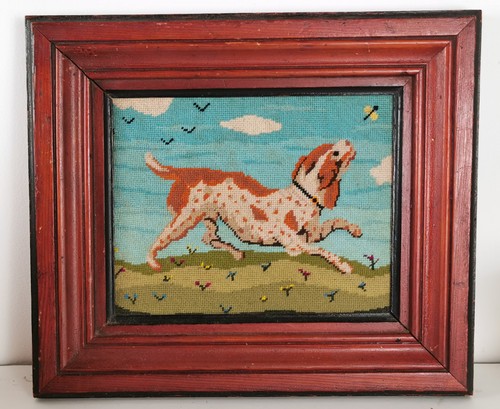 Broderie 19eme chien chasse - 19eme,