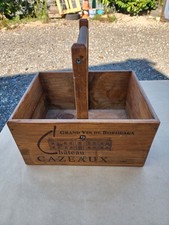 Superbe Caisse bois vin Château Cazeaux Bordeaux avec poignée – déco rustique