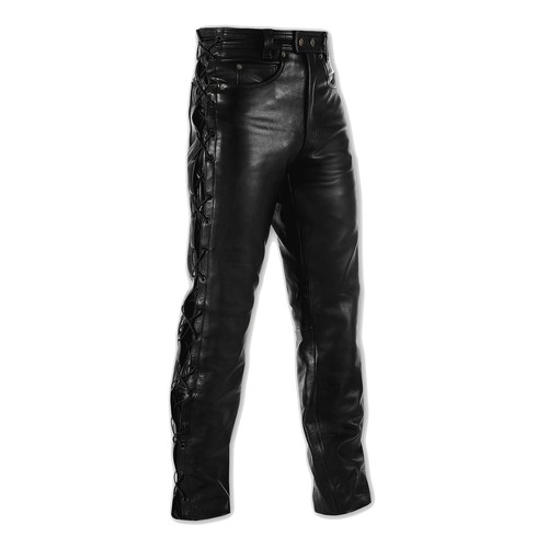 Pantalon cuir lacets moto - cuir,