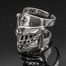 Héraldique Chevalier Templier Bague Ajustable 925 Argent Mobile Visière Crâne