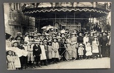 Antique PHOTO CARD RIDE Fairground Carousel Crowd Children CF CONDITION