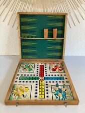 225⚜️ Antique Wooden Game Case Several Board Games Complete Vintage