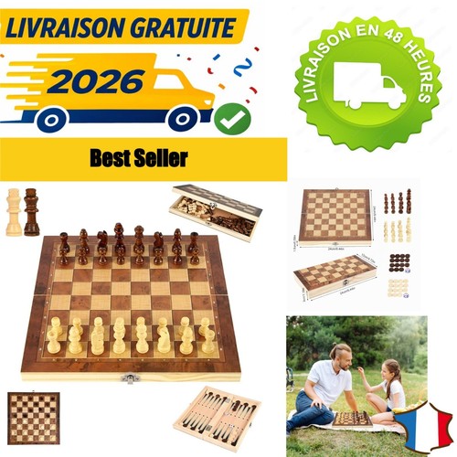 Jeu échecs bois en 1 - 3,