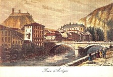 FOIX - In the past time - The Castle and Bridge over the Ariège (drawing)