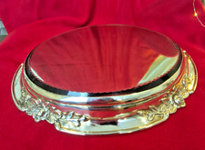 14-inch Plateau silver plate tabletop mirror beaded mirror, floral