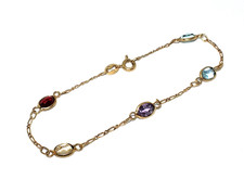 Bracelet Ouvert En Or Jaune 18 Carats De 8" Avec Des Pierres Semi-Précieuses