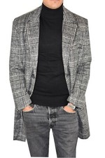Manteau Homme Élégant Gris à Carreaux Trench Long Slim Hivernal S M