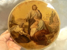 ANCIENNE PEINTURE FIXE SOUS VERRE SCENE RELIGIEUSE