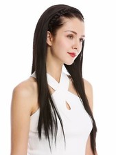 Demi-Perruque Postiche Noble Tressé Serre-Tête Lisse Très Long 70cm Brun Foncé
