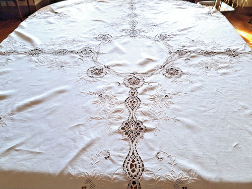 Nappe ancienne coton blanc - ancienne,