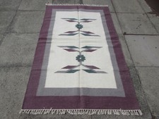 Vintage Traditionnel Main Fabriqué Oriental Indien Crème Blanc Laine 190x118cm