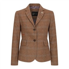 Femmes Chêne Marron Coupe Ajustée Tweed Blazer Laine Mélange En Motif Chevrons