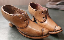 Carved Boxwood Shoes 19th Century Needle Holder Folk Art Needle Shoe