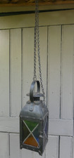Antique FIREFIGHTER Lantern? tiles changed into stained glass electrifier empty 37