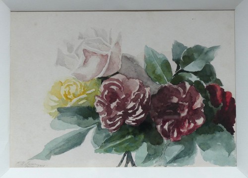 Aquarelle 1896 fleurs - aquarelle, roses