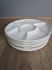 6 White Gien Earthenware Fondue Plates """"
