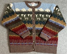 Vintage Orvis Sweater Womens 44 Shetland Wool Trees Mountains Outdoor Cardigan