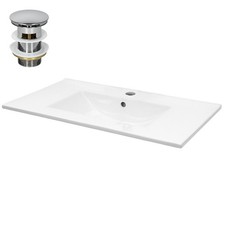 Lavabo en céramique blanc avec garniture de vidage lave-mains moderne 710x465 mm