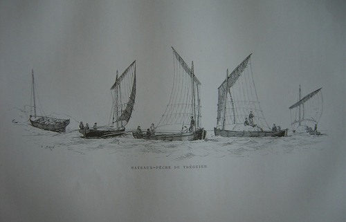 Gravure bateaux pêche - bateaux, de