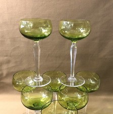 wine glass signed VAL SAINT LAMBERT model SAUMUR GREEN CRYSTAL ROEMER Rhine 18 cm