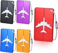 5x Etiquettes Valise en Aluminium avec Cordon Inox & Carte PVC (5 couleurs)