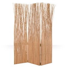 Paravent Bois et Osier Naturel 3 Panneaux Séparateur Pièce Pliable Homestyle4u