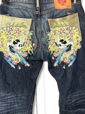 Vintage Y2K Ed Hardy Christian Audigier Jeans Skull Embellished Skate Punk 36x32