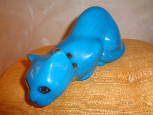 Chat emaux longwy bleu - chat,