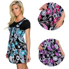 Femmes Haut Long Mini Robe Stretch Fleurs Rétro 36 38 40 42 44 S M L XL XXL