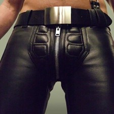 Men's Real Leather Pants Bikers Cowhide Schwarz Jeans Trousers Padded Gay Cuir
