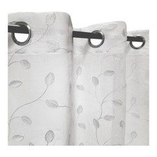 Rideau léger blanc et broderie blanche, 140x240cm à œillets  - facile à