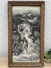 19th Century Romantic Tapestry - Couple Fleeing the Storm - Antique Gold Frame »