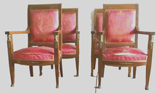  quatre fauteuils style empire en acajou ornementation de bronze  . XX siècle .