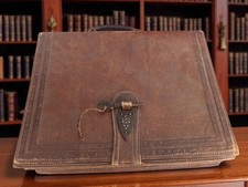 Cartable ancien en cuir années 50 – sac écolier vintage rétro ethnique fermeture