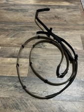 Stubben Black Leather Tan Web English Reins Webbed Horse Tack 54” Square Raised