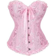 Corset Burlesque Ceinture Lingerie Rose Satin Dentelle BS009