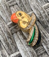 Vintage D’Orlan Signed Bijoux Paris Tucan Or Parrot Brooch Gold Tone Colored
