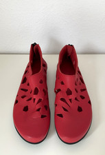 Arche Red Leather Women's Shoes Cut-Out Design Zip Back Flats Size 37 EU, 6 US
