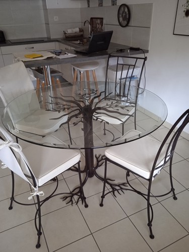 Table ronde manger verre - table,