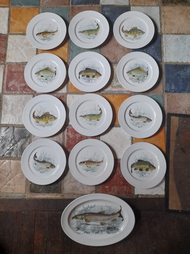 Assiettes plat décor - 12,