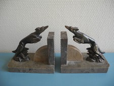 paire serre livres lévriers art déco bronze marbre antique pair of bookends 30s