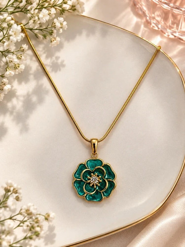 Collier fleur acier inoxydable