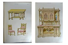 2 ORIGINAL DINING ROOM PRINTS Renaissance Style 1900 Ebanista Moderno