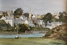 BELLE-ILE-EN-MER Sauzon Aquarelle 33x40 Signée Jean THIVILLIER Bretagne Gendre