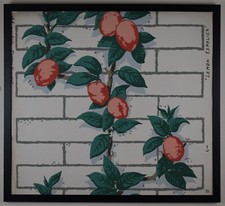 1940s Hand block printed F Schumacher wallpaper sample. Lemon Tree Espalier