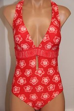 New Michael Kors Swimsuit 1 one piece  Sz 6 Plunge Maillot Cross Back Coral