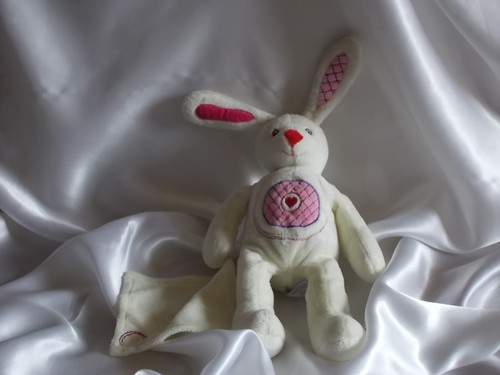 Doudou lapin blanc rose - blanc,