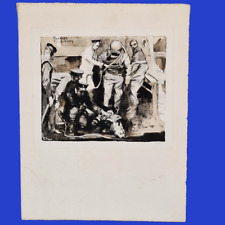 scuba diver diving diver engraving lithograph signed Charles Fouqueray