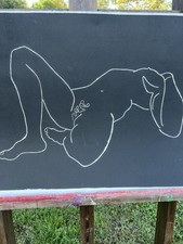 Roger Tassera erotic 1965 white pencil painting & drawing